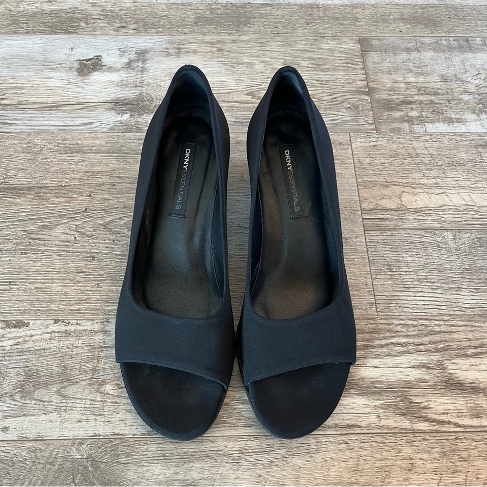 DKNY Black Square Kitten Heels with Peeptoe
